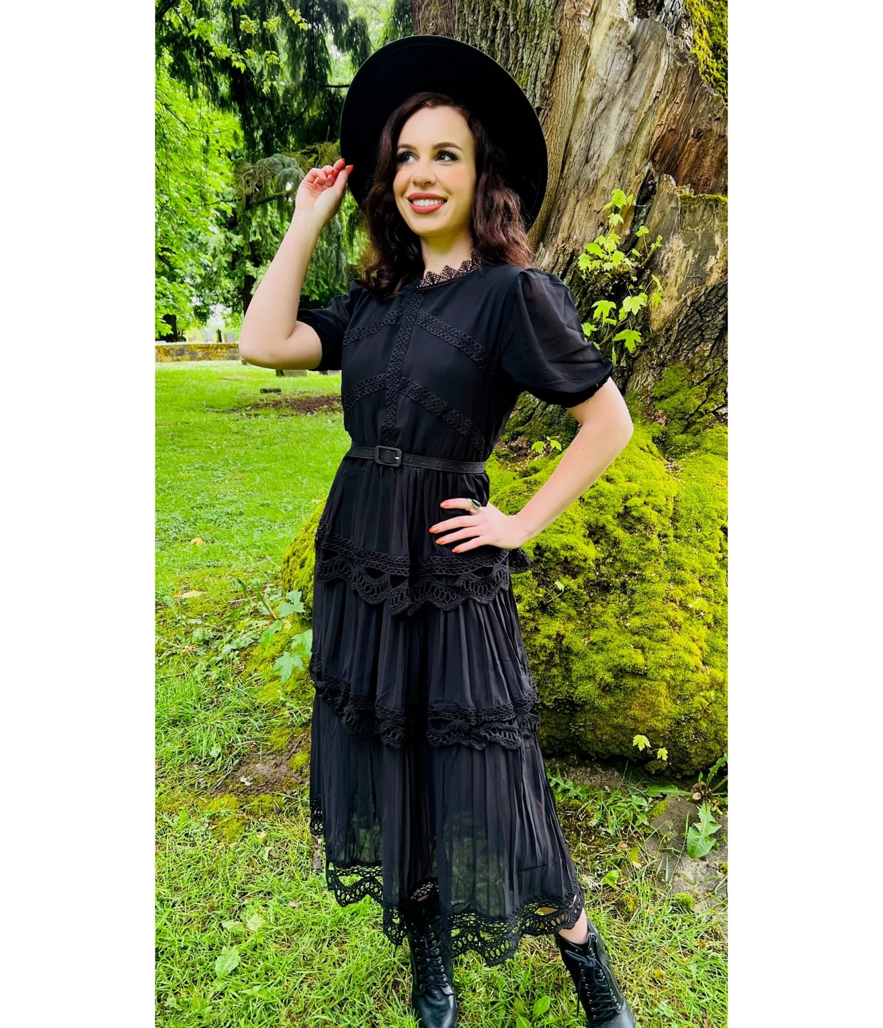 Witchwood Bags Black Annabel Romantic Cottage Goth Tiered Dress - Image 3