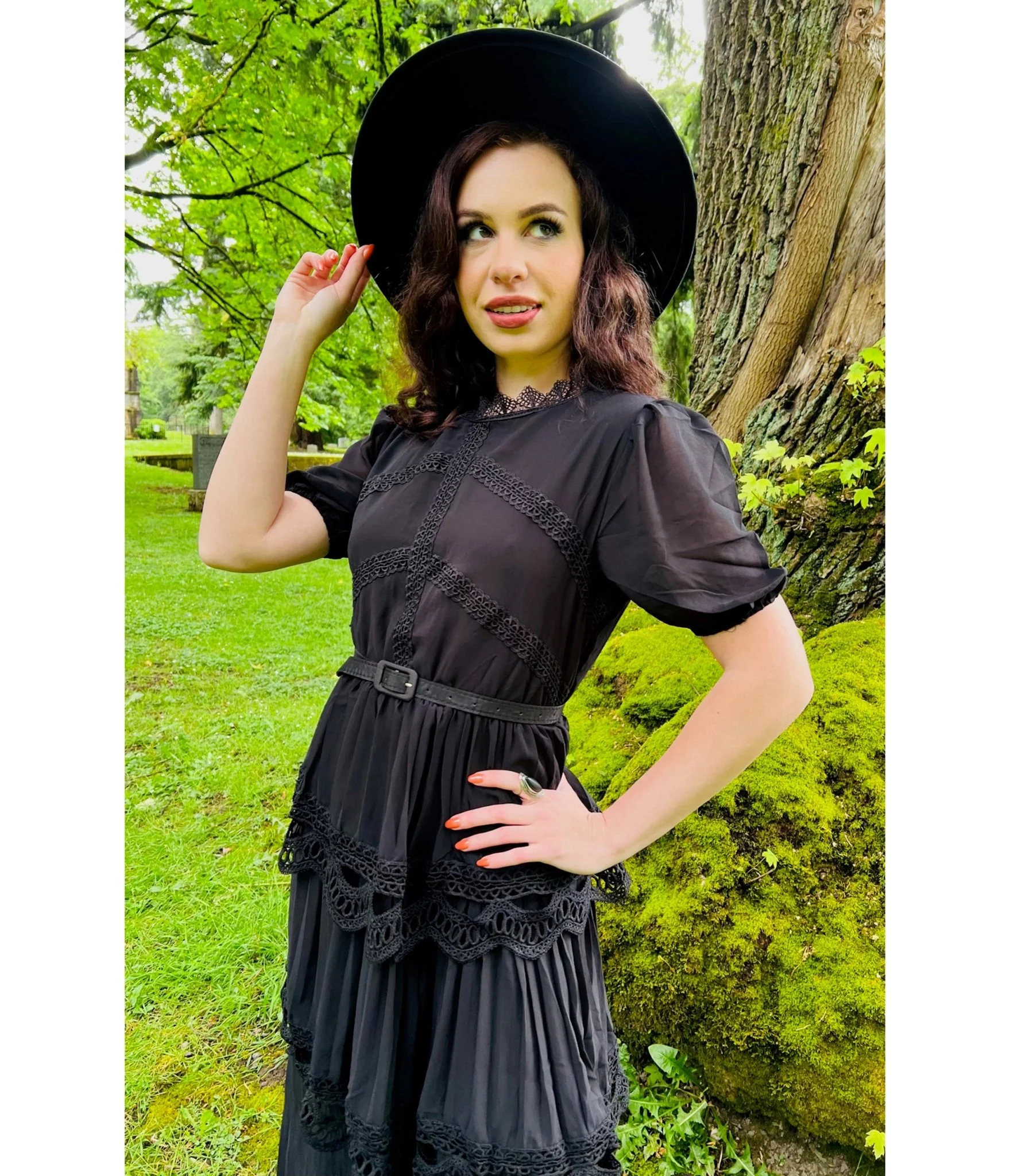 Witchwood Bags Black Annabel Romantic Cottage Goth Tiered Dress - Image 4