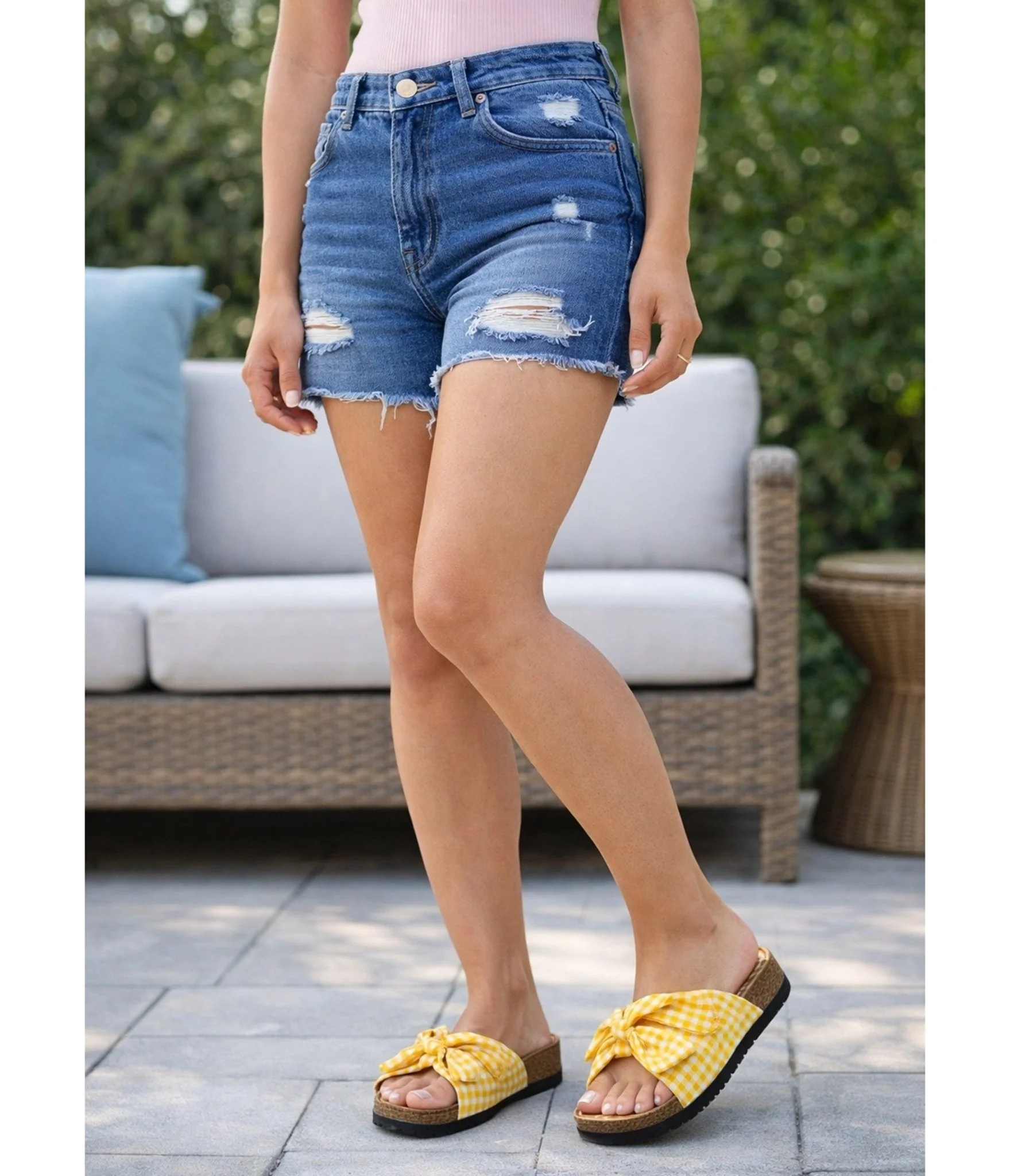 Yellow Gingham Bow Sandals - Image 3