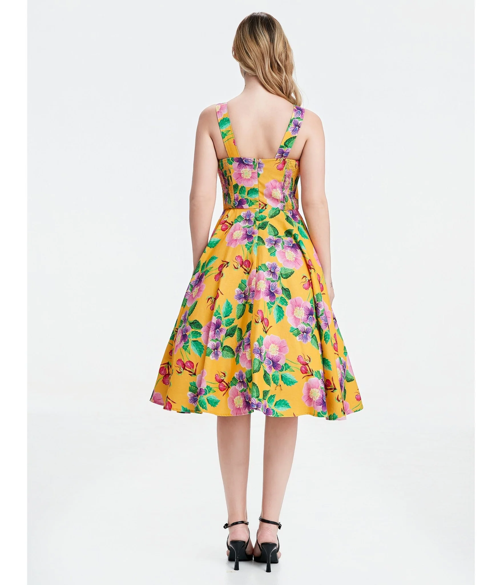 Yellow Hibiscus Floral Print Heidi Dress - Image 2