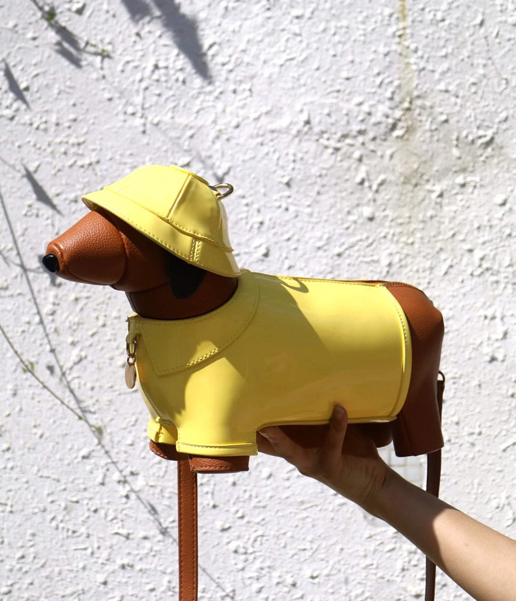 Yellow Leatherette Raincoat Puppy Crossbody Bag