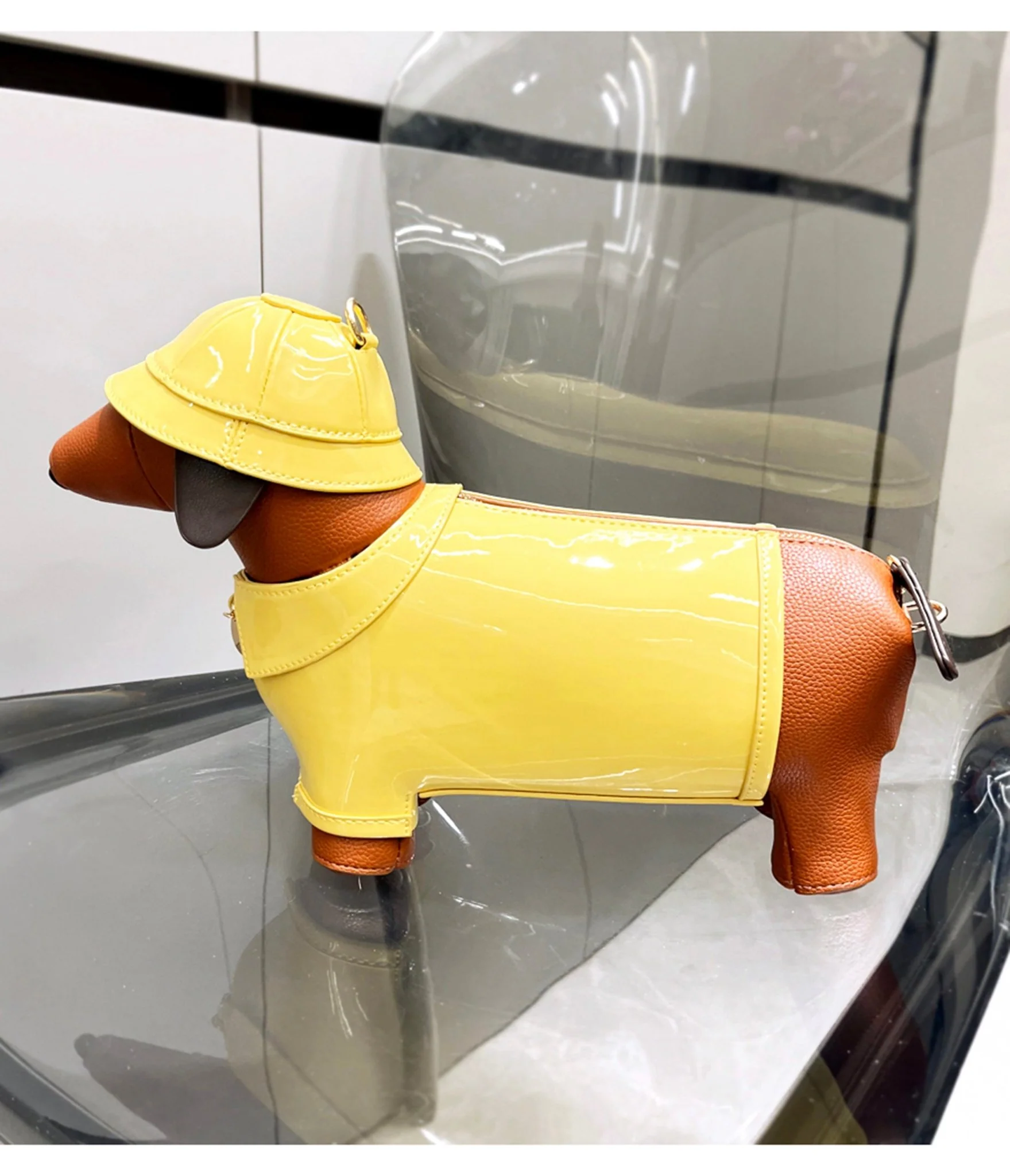 Yellow Leatherette Raincoat Puppy Crossbody Bag - Image 3